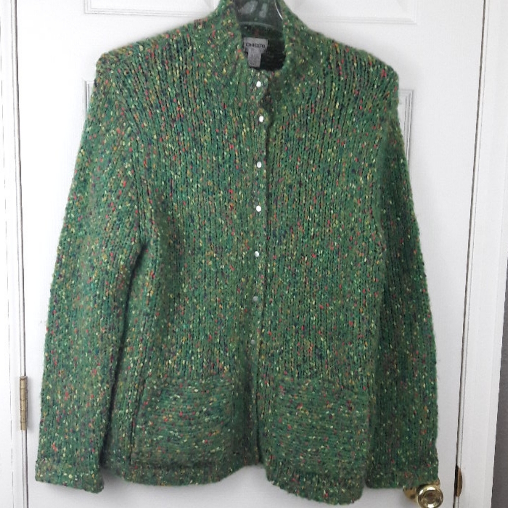Chico's Green Speckled Cardigan Sweater